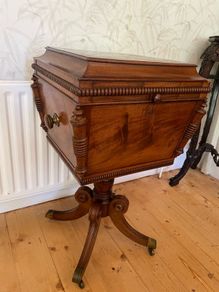 Victorian mahogany sewing table / work box on tripod base, c.1850