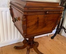 Victorian mahogany sewing table / work box on tripod base, c.1850
