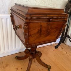 Victorian mahogany sewing table / work box on tripod base, c.1850