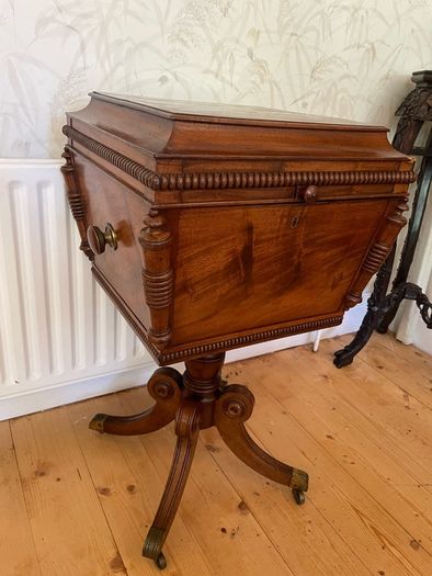 Victorian mahogany sewing table / work box on tripod base, c.1850
