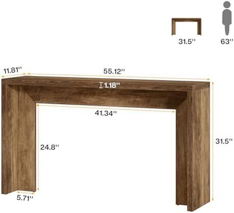 Farmhouse Console Table 140 cm Wooden Sofa Table with Storage for Entrance, Foyer, Hallway, Living Room, Easy Assembly