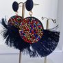 Navy Multi Coloured Crystal Fringe Disc Earrings Image 7