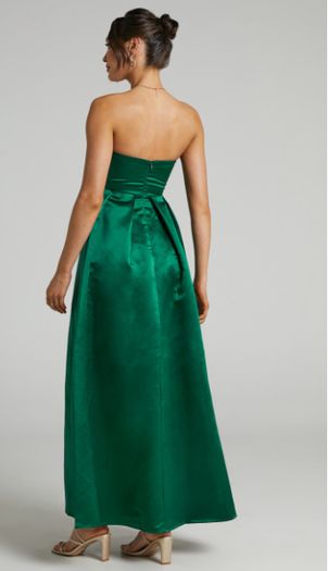 Showpo Queen Of The Night Strapless Maxi Dress In Emerald Satin Uk6 Xs Debs-wedding-formal Dress New
