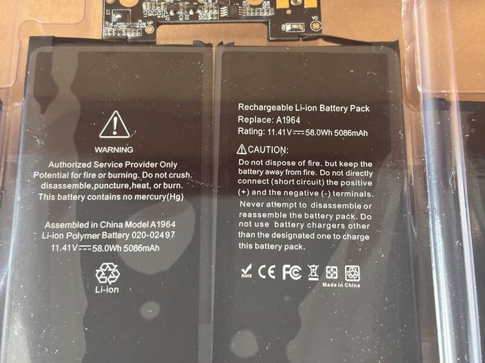 A1964 Battery for MacBook Pro 13 Inch A1989 (Mid 2018, 2019) & MacBook Pro 13 Inch A2251 (2020), Replacement Laptop Battery A1964, 11.4V 58Wh/5086mAh