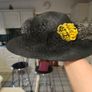 french vintage straw hat, black with yellow rosette and black netting Image 2