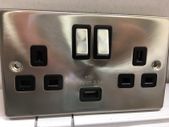 Twin Switched Socket with USB Satin Chrome