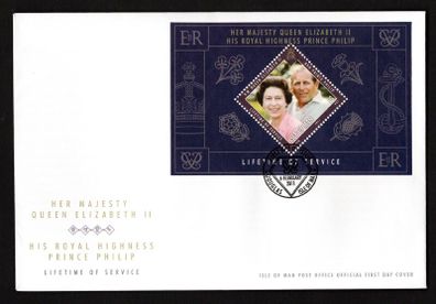 2011 Isle of Man Queen Elizabeth & Prince Philip, Lifetime of service Commemorative Stamp Miniature Sheet First Day Cover (FDC)