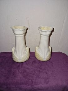 Vintage matching pair of Belleek vases