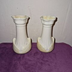Vintage matching pair of Belleek vases