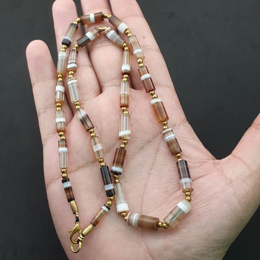 Authentic Antique Yemeni Banded Agate Beads Necklace 22 inches