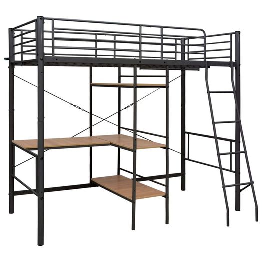 Bunk Bed with Table Frame Black Metal 90x200 cm