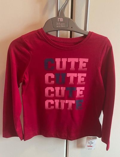 Mothercare BNWT age 2-3 Girl's berry CUTE top