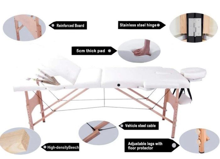 Portable Massage Bed Table - 3-Section Foldable Beauty Couch for Reiki Therapy Treatment Salon Healing - Metal Headrest Support/Carry Bag (FREE POSTAGE)