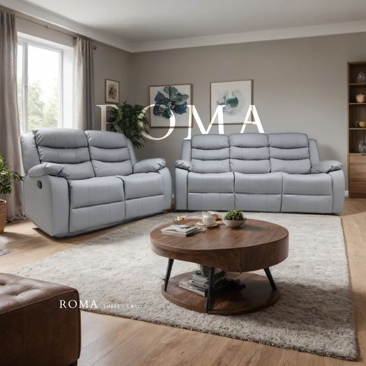 Roma recliner Sofa light Grey leather