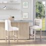 Set of 2 Bar Stools with Button Tufting, Solid Wood, incl. Footrest, 47 cm x 50 cm x 101 cm, Gray + Natural Image 3