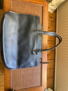 Large navy leather tote bag by Paul Costelloe