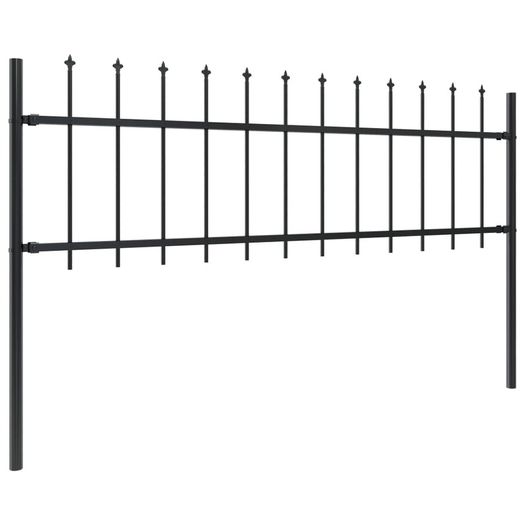 Garden Fence with Spear Top Steel 10.2x0.6 m Black