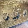 Ornate Brass Fireside Coal Box Embossed Three Ships at Sea Image 7