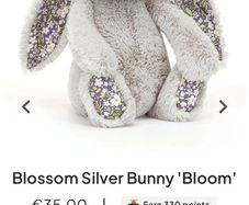 New JELLYCAT Medium Silver Blossom Bunny Bloom
