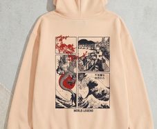 ROMWE Japanese Graphic Hoodie Oversized Peach/Beige
