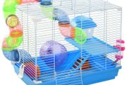 2 Tier Hamster Cage, Gerbil Cage with Handle, Exercise Wheels, Tunnel, Tube, Water Bottle, Dishes, Ladder, for Dwarf, Blue