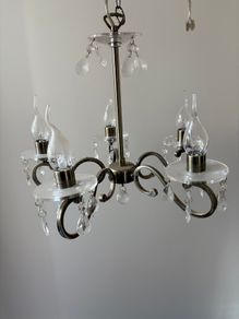 5-Light Antique Brass Chandelier with Glass Droplets (2 available)