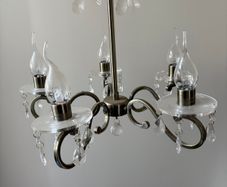 5-Light Antique Brass Chandelier with Glass Droplets (2 available)