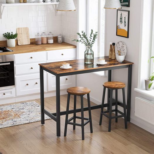 Set of 2 Bar Stools Kitchen Chairs with Sturdy Steel Frame Height 65 cm Round Easy Assembly Industrial Style Greige-Black