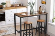 _Set of 2 Bar Stools Kitchen Chairs with Sturdy Steel Frame Height 65 cm Round Easy Assembly Industrial Style Greige-Black