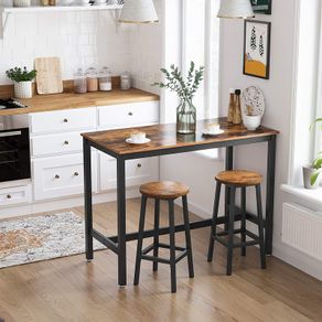 _Set of 2 Bar Stools Kitchen Chairs with Sturdy Steel Frame Height 65 cm Round Easy Assembly Industrial Style Greige-Black