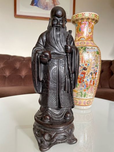 Rare Vintage Resin Asian Japanese Statue Fukurokuju Lucky God