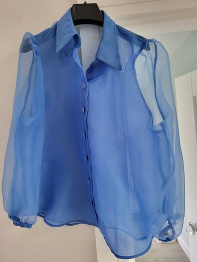 royal blue blouse transparent sleeves