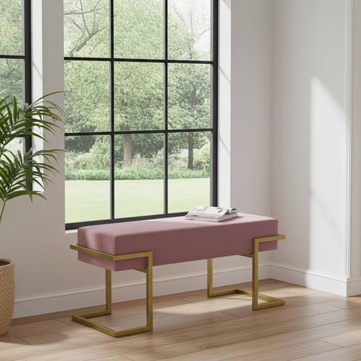 Axon Modern Pink Velvet Bench with Gold Metal Frame 100x34x45cm