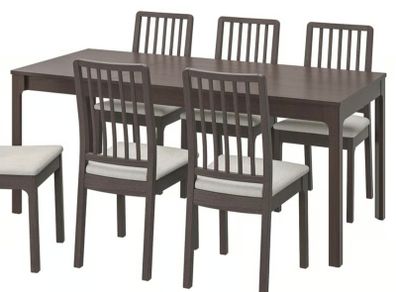 Ikea dinning set EKEDALEN dark brown - table extendable 180/240cmx90cm with 5 chairs