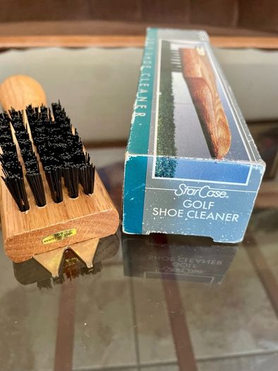 Vintage Golf Hiking Boot Shoe Cleaner Wooden Oak Handle Brush Shoe Horn and Cleat Tightener