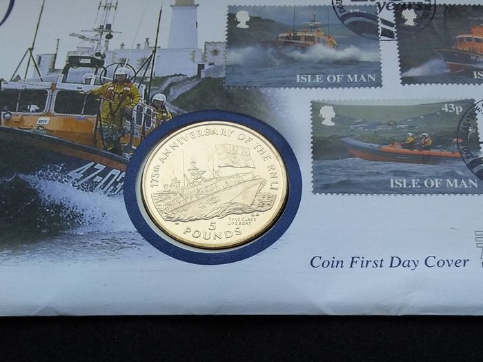 1999 Isle of Man RNLI 175th Anniversary 5 Pound Coin First Day Cover - Low Serial 0349, ( Limited Edition of 5,000 )