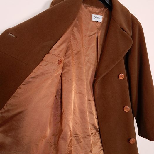 Gil Bret Camel Brown Double Breasted Classic Wool Long Overcoat 14UK/42EU