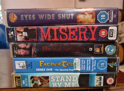 5 x VHS tapes (including Eyes Wide Shut with tape in sealed plastic, Father Ted season one part one, Stand by me, Braveheart, Misery)