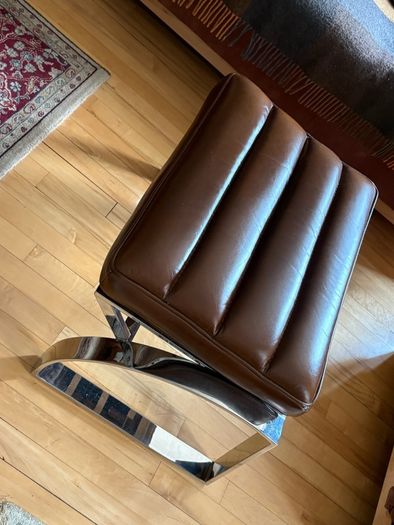 French Leather Swivel Arm Chair & Matching Foot Stool