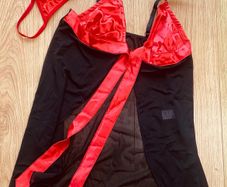 Black and red sheer babydoll and thong One Size