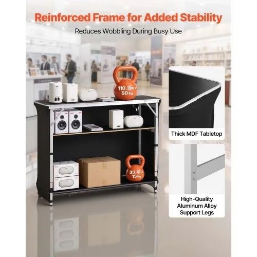 Folding Portable Bar Table, 1105 x 390 x 1010 mm, with Carry Bag, 2 Storage Shelves, and Detachable Skirt, Quick and Easy Setup, Foldable Mobile Bartending Station for Events, Party, Tradeshow