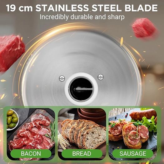 Electric Meat Slicer 200W Compact Deli and Bread Slicer with Adjustable Thickness Dial 0-15 mm, Removable Stainless Steel Blade, Countertop Food Slicer for Kitchens, Home