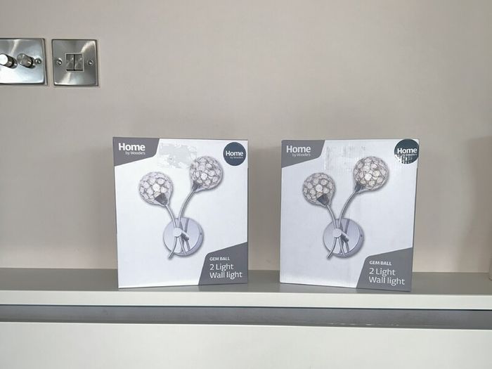 2 Brand New Chrome Gem Ball Wall Lights from Woodies