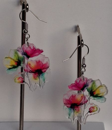 Vibrant Poppy Blossom Watercolour Earrings
