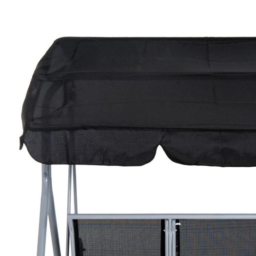Metal Garden Swing Chair, 3-Seater Swing Seat, Patio Hammock Bench Canopy Lounger, Black