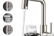 Pull Out 1 Hole Stainless Steel Kitchen Mixer Tap with Glass Washer 4 Spray Modes High Pressure Kitchen Sink Taps with Glass Rinser, Single Handle Tap for Kitchen, Bar, RV, Brushed Nickel