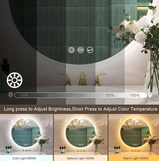 LED Bathroom Mirror 80x80cm Dual LED Bright Light