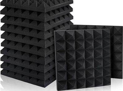 NEW SALE | 12 Pack Set Acoustic Foam Panels, Studio Wedge Tiles, 2" X 12" X 12" Acoustic Foam Sound Absorption Pyramid Studio Treatment Wall Panels