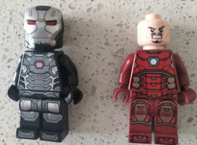 Lego Marvel War Machine and Iron Man minifigures