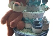 Baby shower gift Nappy Cake 3 Tier Clever Fox (FREE shipping) pink,blue,natural colour)